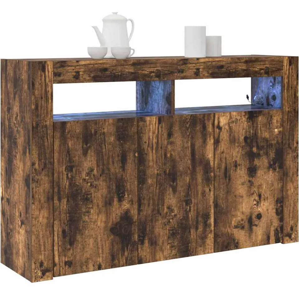 vidaXL Dressoir Gerookt eiken 116 x 30 x 75 cm Bewerkt hout, foto 3