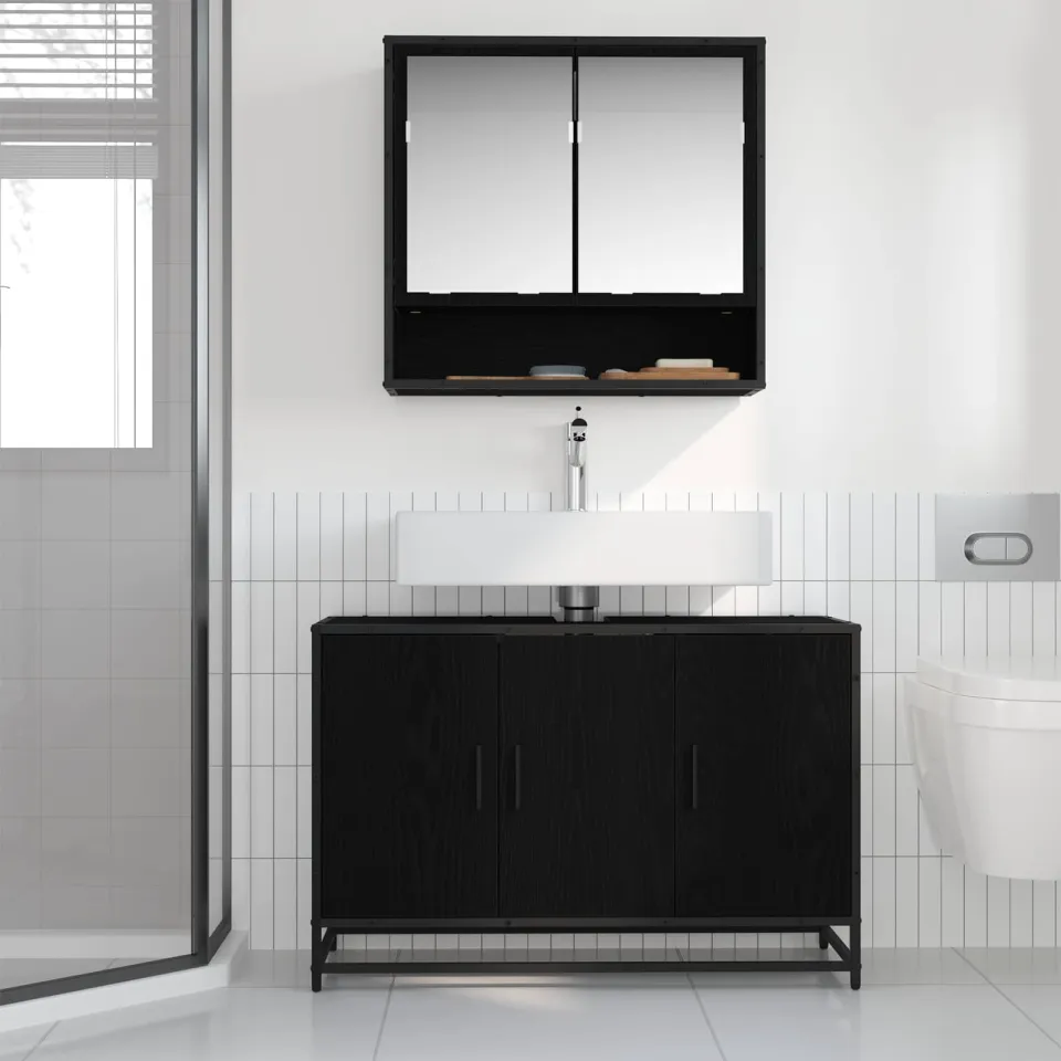 vidaXL Badkamerkast Zwart Eiken 90 x 33 x 60 cm Bewerkt hout, foto 4