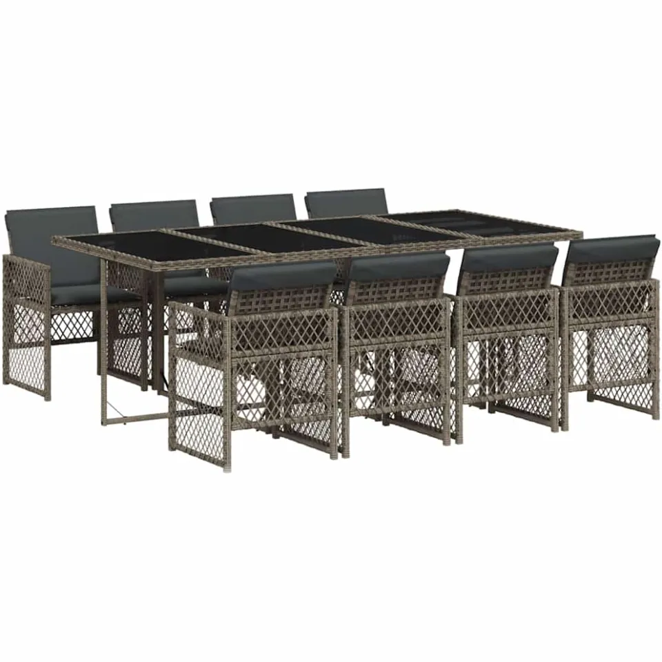 vidaXL 9-delige Tuinset met kussens poly rattan grijs