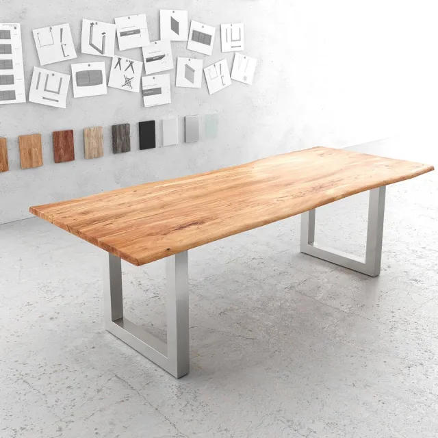 DELIFE Eettafel Edge acacia natuur 240x100 edelstaal breed Live-Edge Bruin