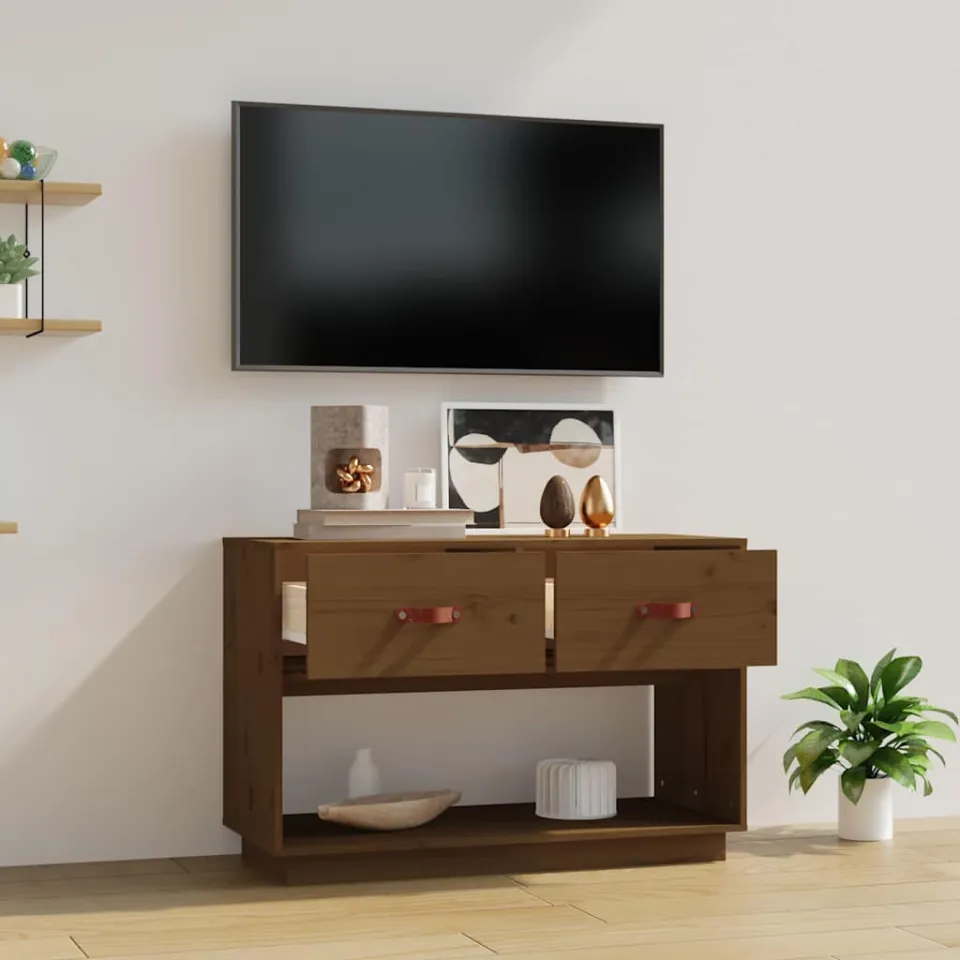 vidaXL Tv-meubel 90x40x60 cm massief grenenhout honingbruin bruin, foto 2