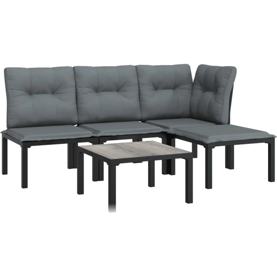 vidaXL 5-delige Loungeset poly rattan zwart en grijs, foto 2