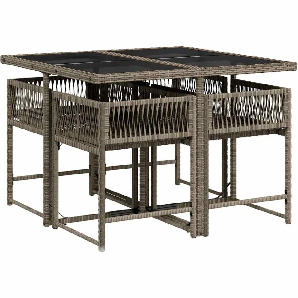 vidaXL 5-delige Tuinset met kussens poly rattan grijs, foto 4