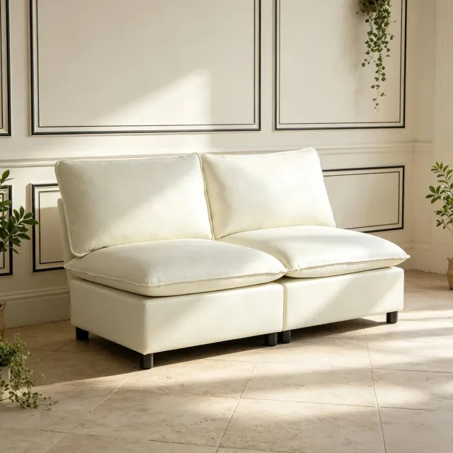 CHICFURN 2-zitsbank - Zonder armleuningen - Lage poten - Crème