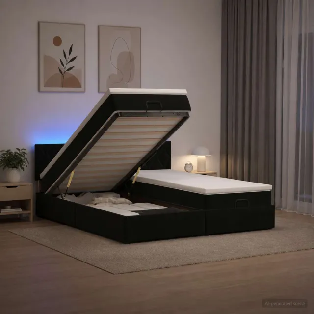 vidaXL Ottoman Bed met Matrassen en LED Zwart 160 x 200 cm fluweel