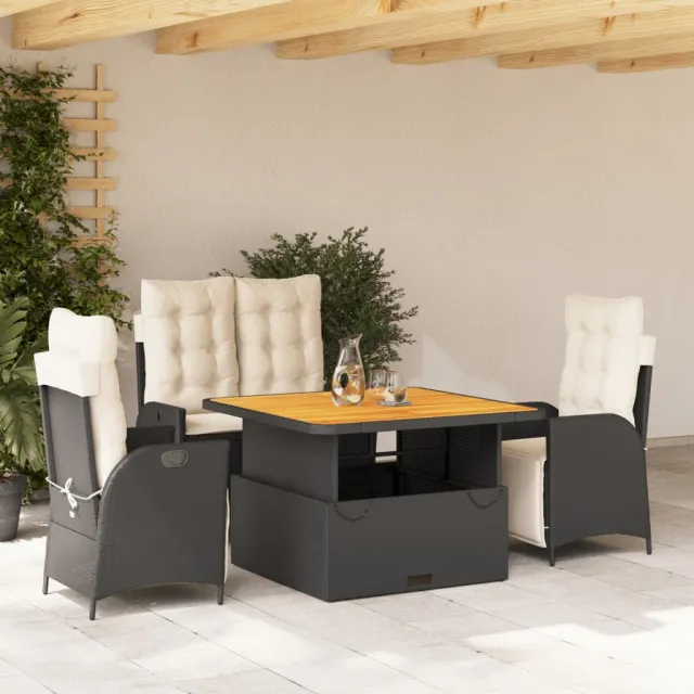 vidaXL 4-delige Tuinset met kussens poly rattan zwart, foto 2