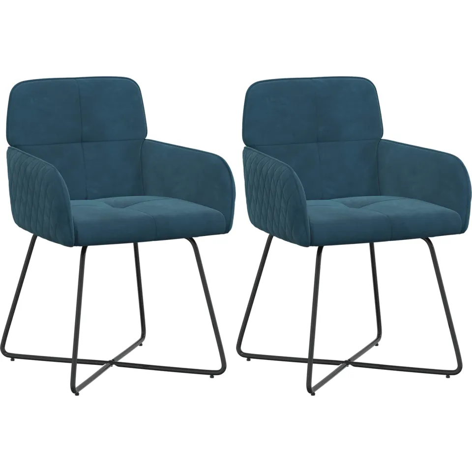 vidaXL Eettafelstoelen 2 st fluweel Blauw 59 x 56,5 x 86 cm, foto 3