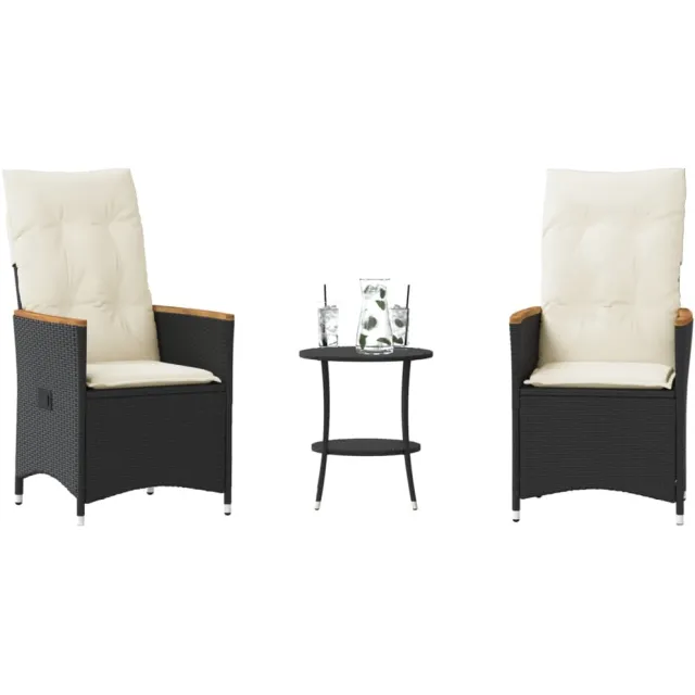 vidaXL 3-delige Bistroset met kussens poly rattan zwart