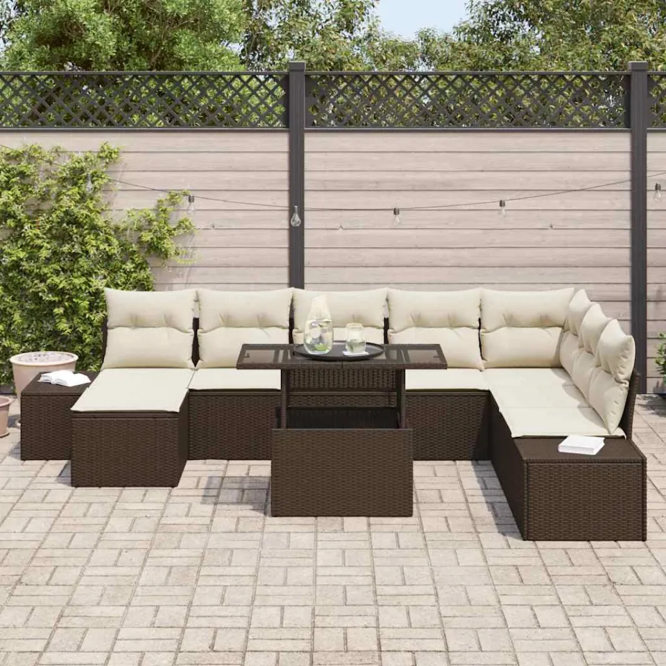 vidaXL Tuin Sofa Set 9 st Bruin en Crème poly rattan, foto 3