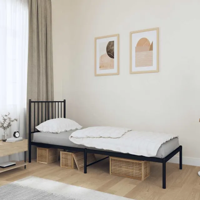 vidaXL Bedframe met hoofdbord metaal zwart 75x190 cm