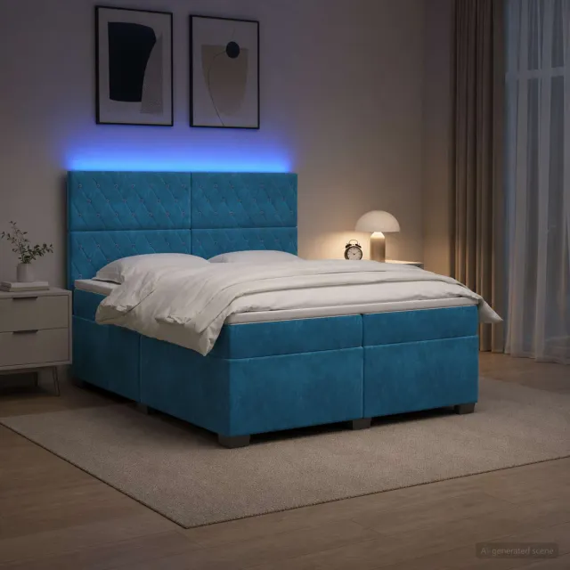 vidaXL Boxspringbed met matras Blauw 200 x 200 cm Fluweel