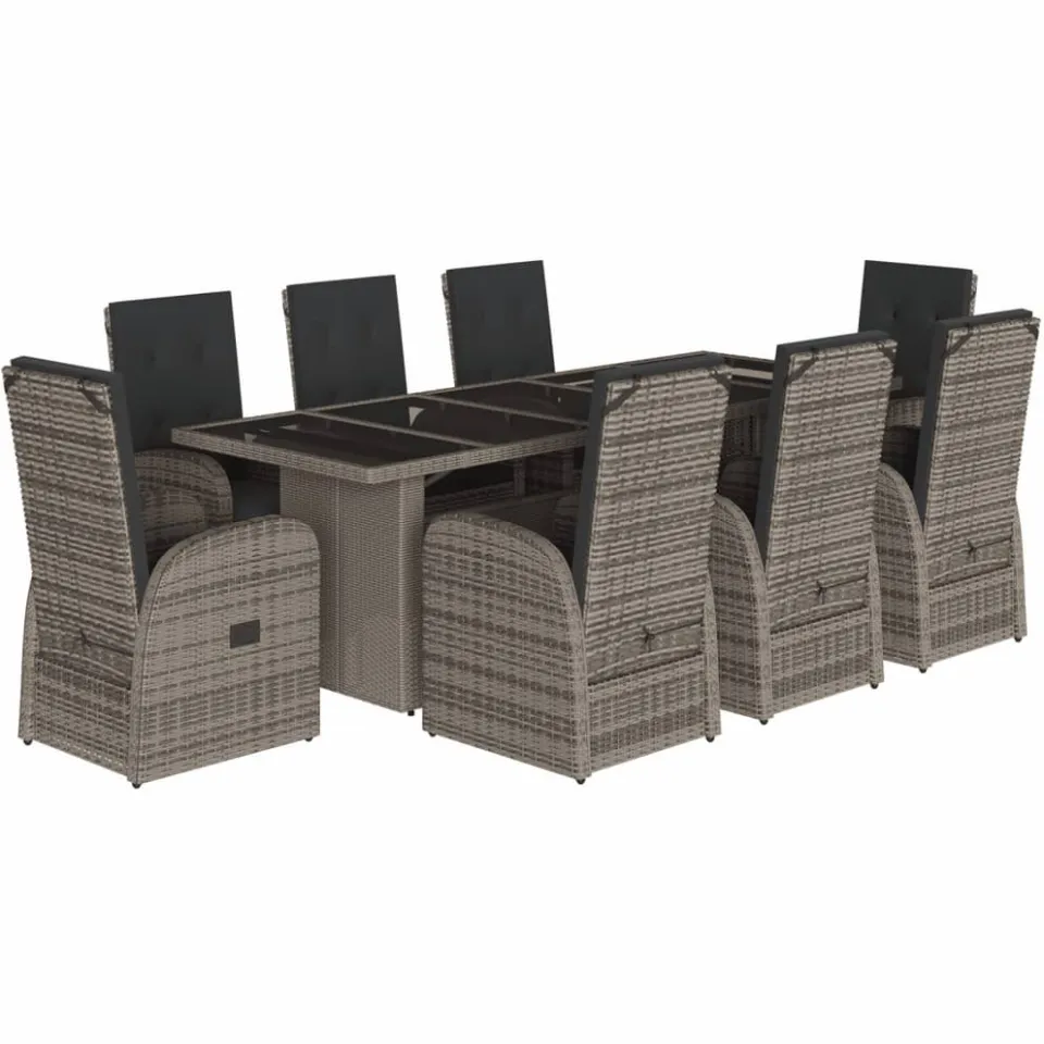 vidaXL 9-delige Tuinset met kussens poly rattan grijs, foto 3
