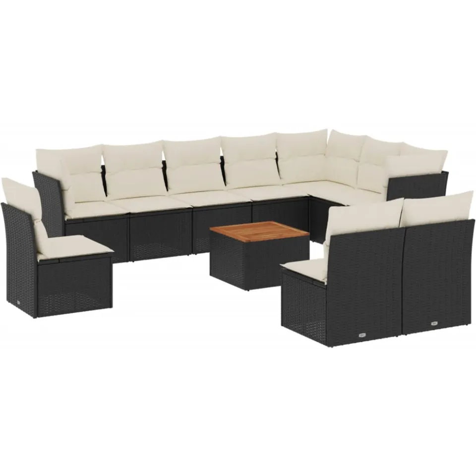 vidaXL 11-delige Loungeset met kussens poly rattan zwart