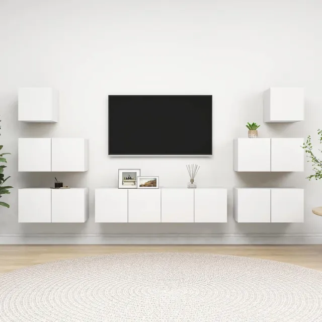 vidaXL 8-delige Tv-meubelset bewerkt hout wit