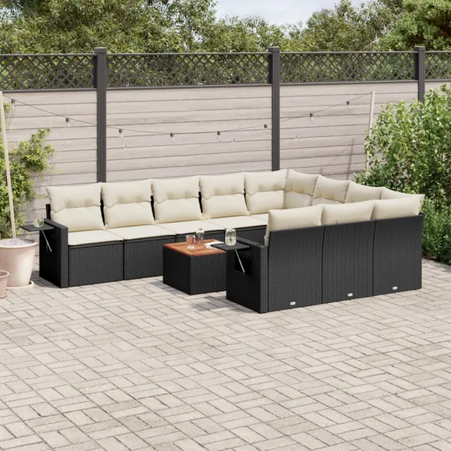 vidaXL 11-delige Loungeset met kussens poly rattan zwart, foto 2