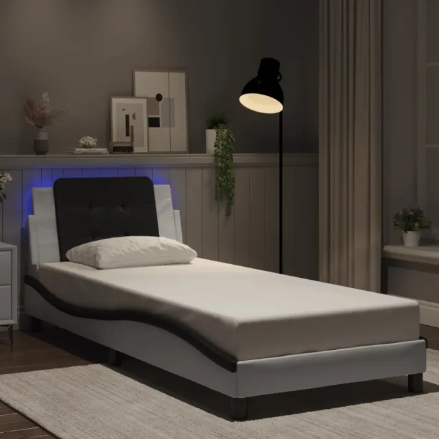 vidaXL Bedframe met LED zonder matras "Zadar" wit en zwart 90x200 cm