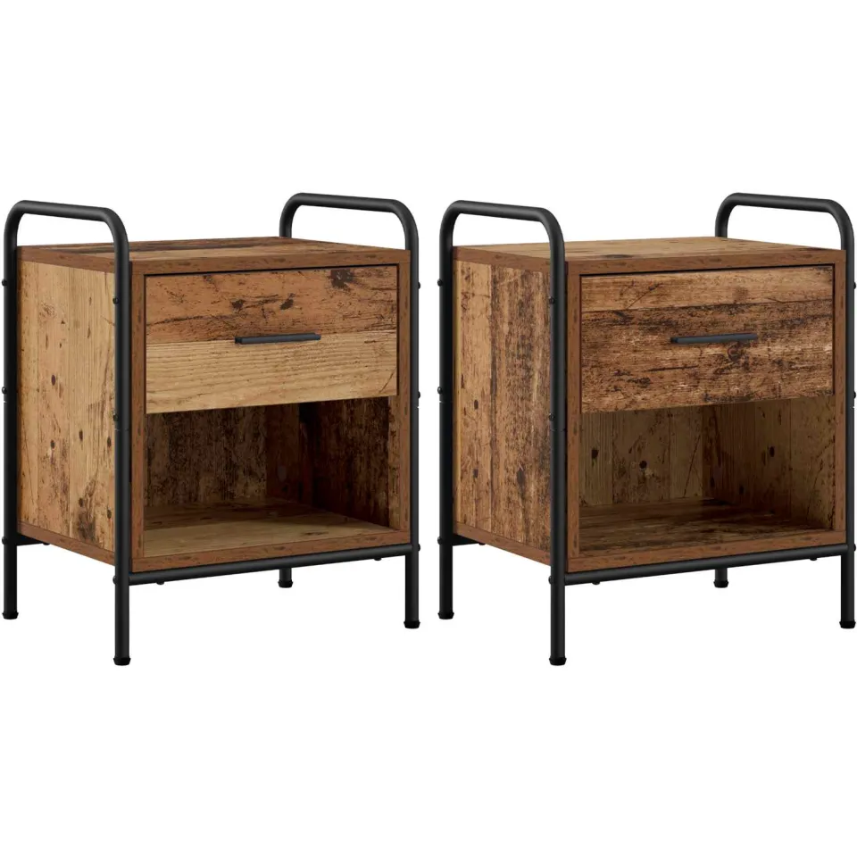 vidaXL Nachtkastje 2 st Oud hout 40 x 30 x 50 cm Bewerkt hout bruin, foto 3