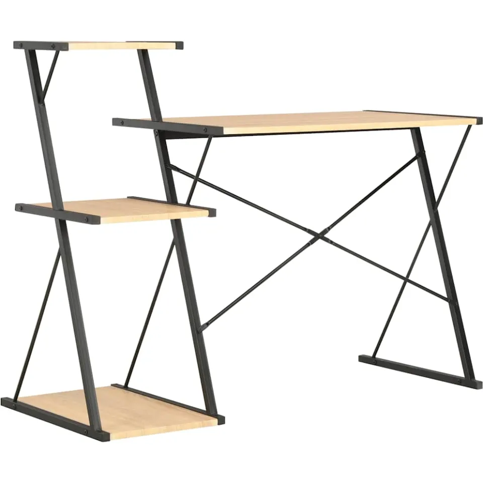 vidaXL Bureau met schap 116x50x93 cm zwart en eikenkleurig, foto 3