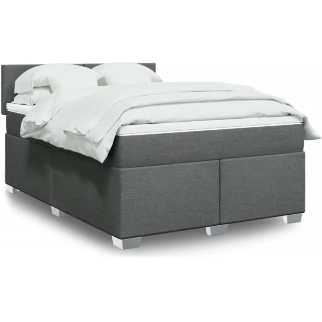 vidaXL Boxspring met matras stof donkergrijs 140x200 cm grijs