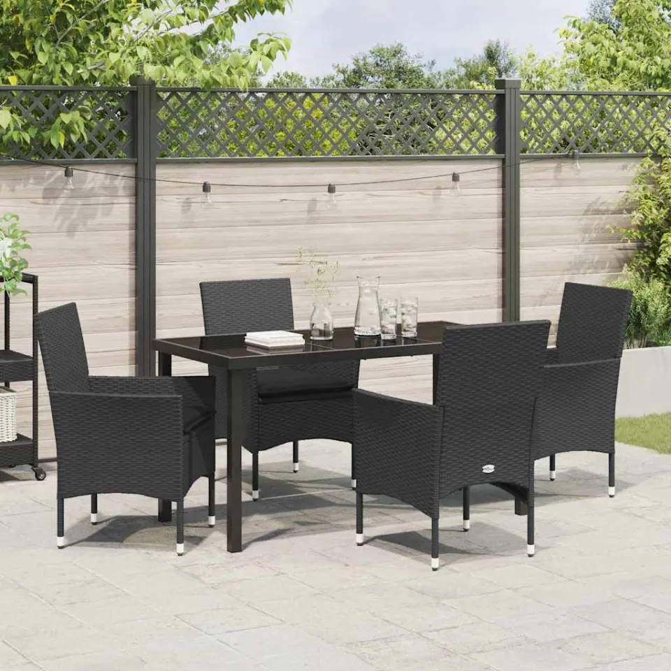 vidaXL Tuin eettafelset 5 st Zwart poly rattan, foto 3