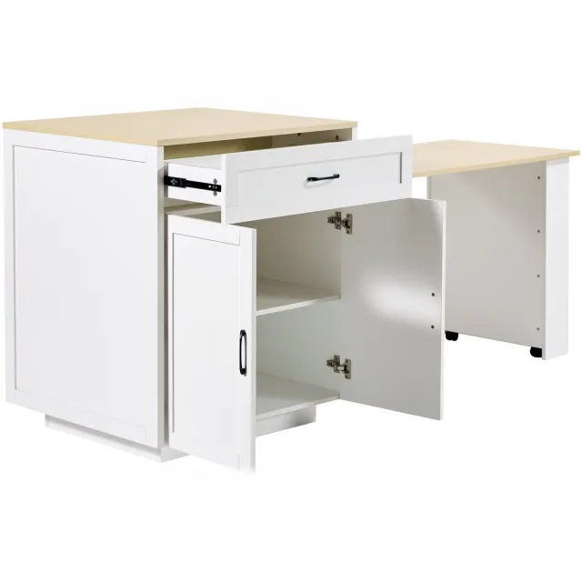 Merax Uitschuifbaar Keukeneiland met Opbergruimte - Bartafel en Keukentrolley op Wielen - Wit - 133-202 x 70 x 93,5 cm