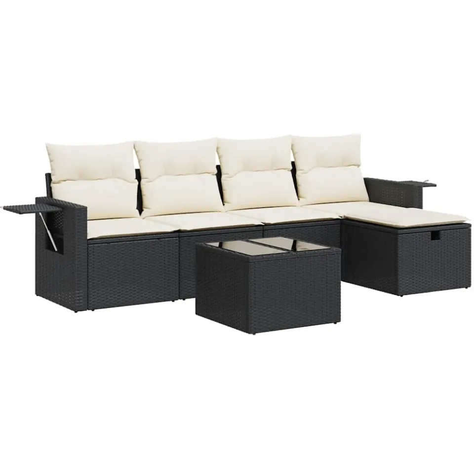 vidaXL 6-delige Loungeset met kussens poly rattan zwart, foto 3