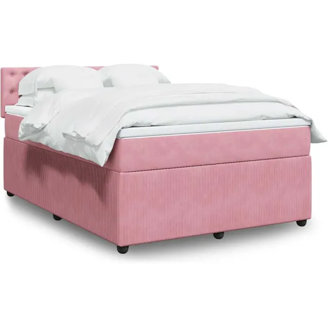 vidaXL Boxspring met matras fluweel roze 160x200 cm