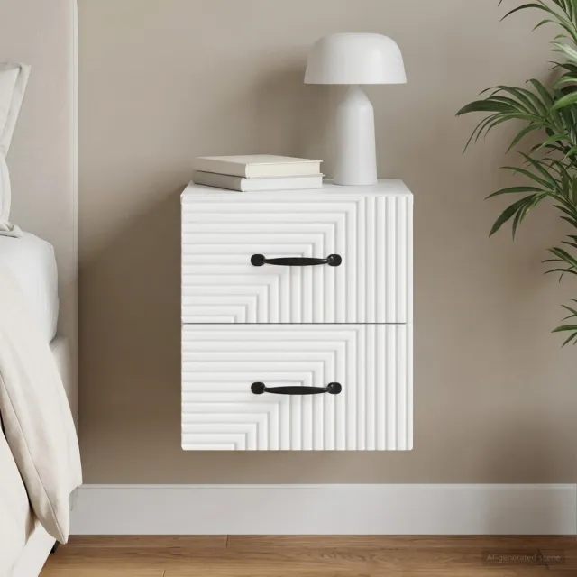vidaXL Wandbeugel Bedkast met lade Wit 34,5 x 33 x 40 cm Bewerkt hout, foto 2