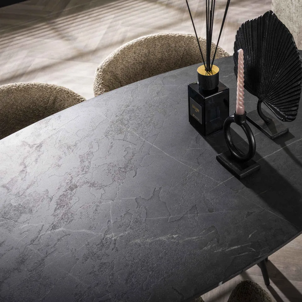 LifestyleFurn Deens Ovale Bartafel 'Debora' Keramiek look, 140 x 75cm 3d zwart bruin, foto 4