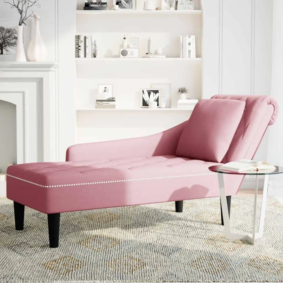 vidaXL Chaise longue met kussen en rechterarmleuning fluweel roze, foto 3