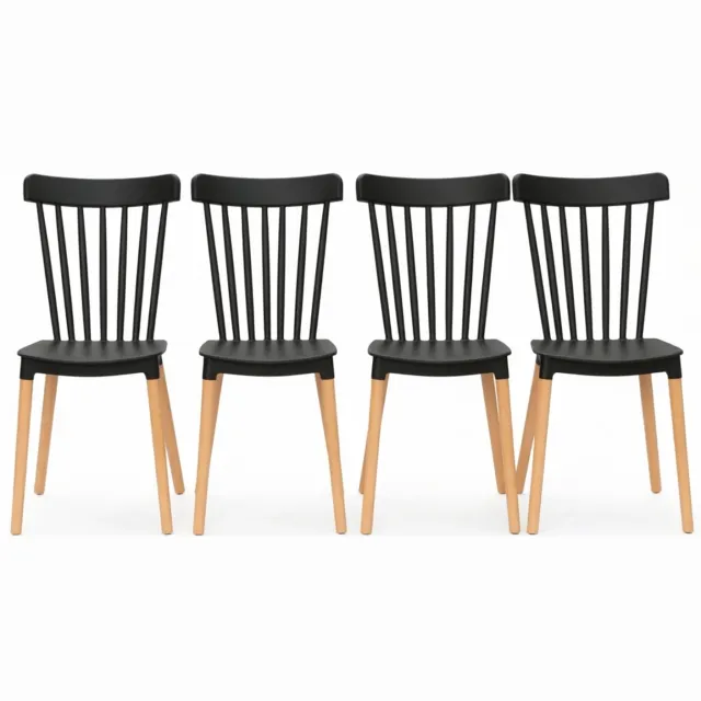 SONNENH Eetkamerstoelen set van 4 - Zwart polypropyleen met open rug - Massief beukenhouten poten Zwart met naturel beukenhout
