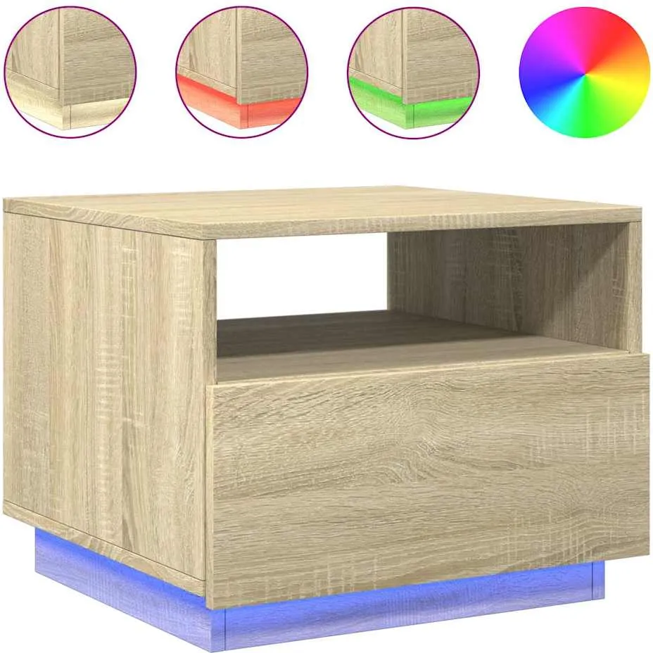 vidaXL Salontafel met LED-verlichting 50x49x40 cm sonoma eikenkleurig Bruin