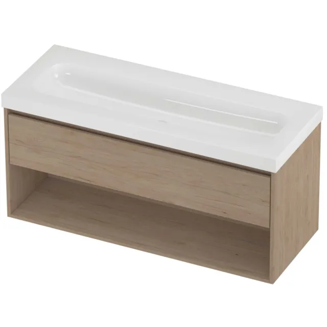 Proline Haga Badmeubelset Polystone Mezza Schap 120x46x58 cm Glans Wit Ideal Oak Eiken