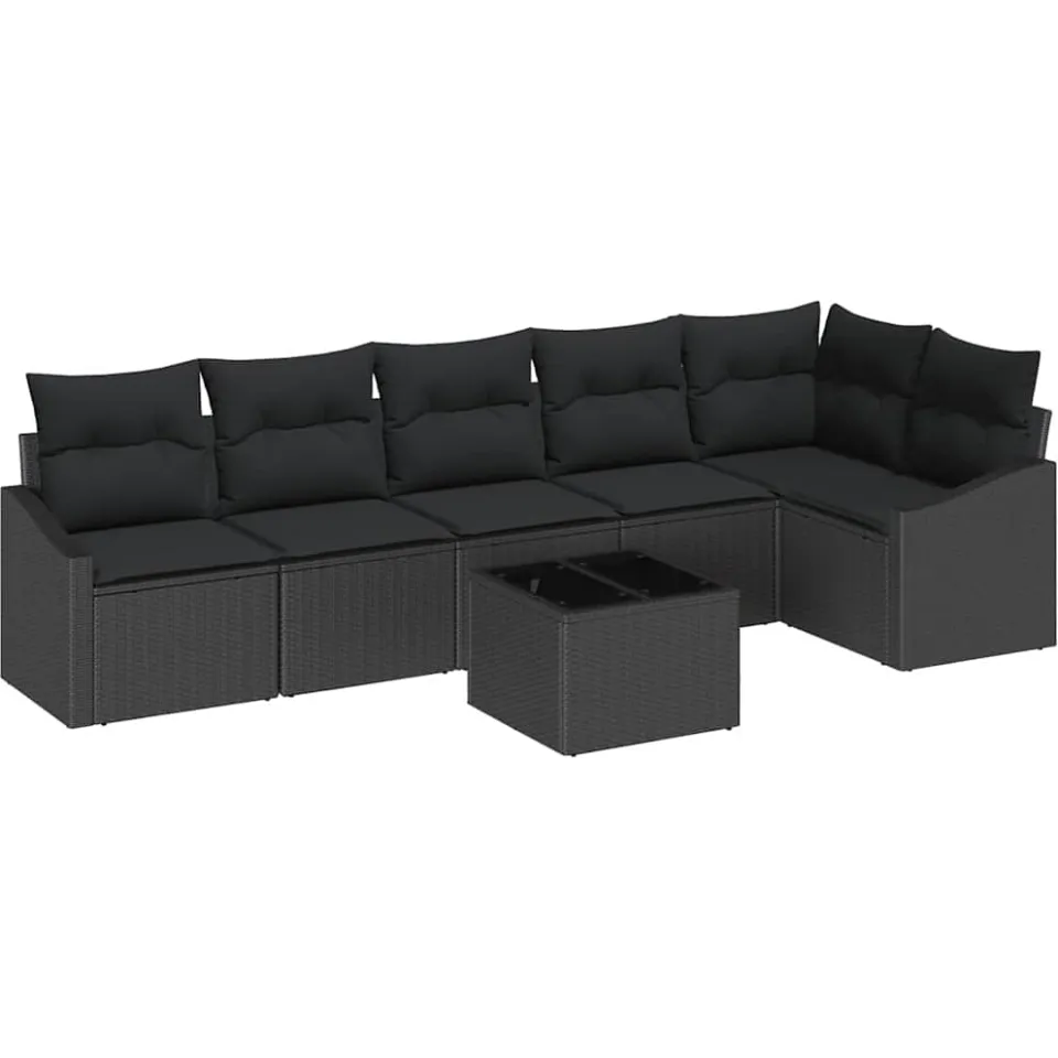 vidaXL Bankstel 7 st Zwart poly rattan