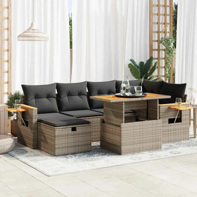 vidaXL 8-delige Loungeset met kussens poly rattan grijs, foto 2