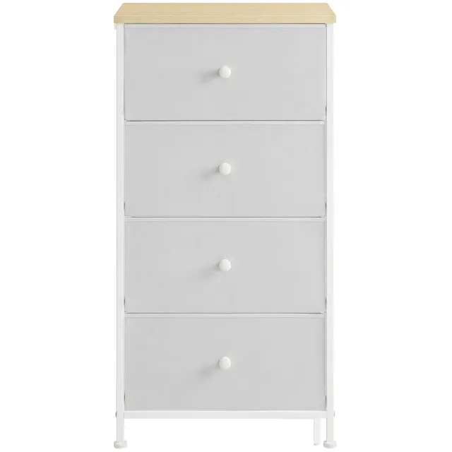 J.T.R Ladekast met 4 laden – wit stoffen frame, 30x45x92 cm voor slaapkamer.