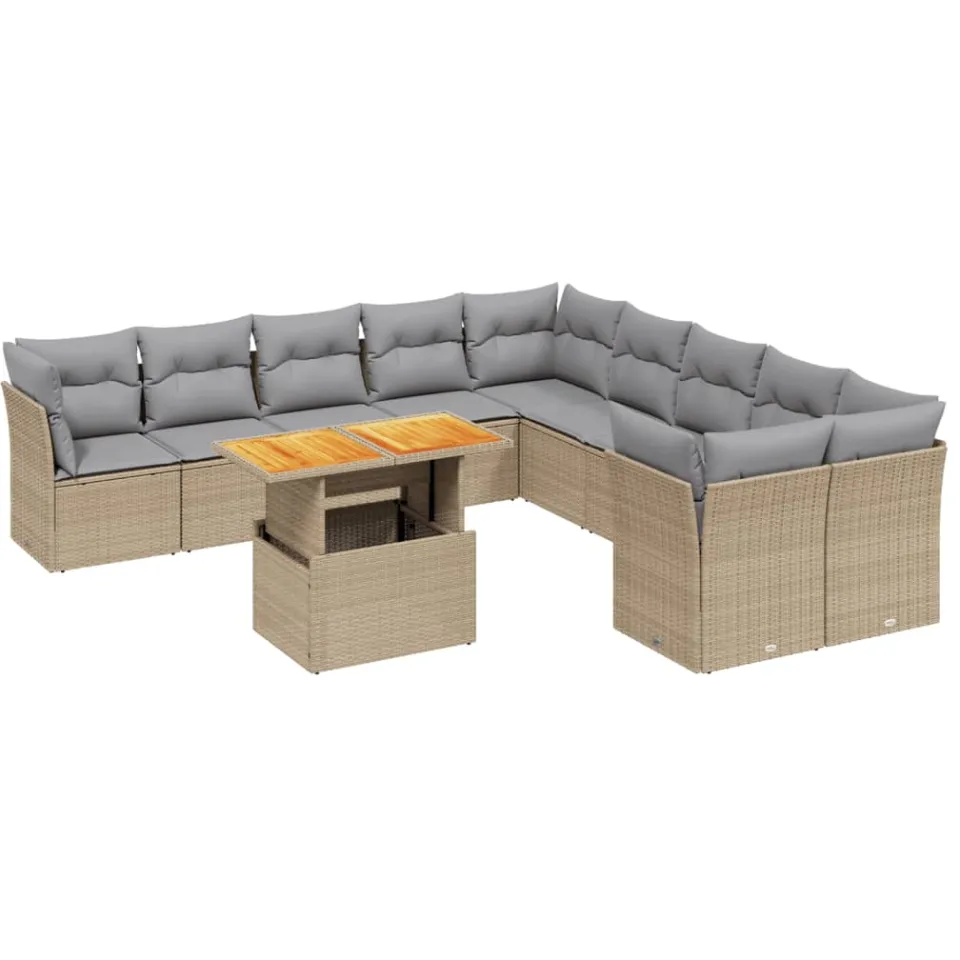 vidaXL 11-delige Tuinset met kussens poly rattan beige, foto 3