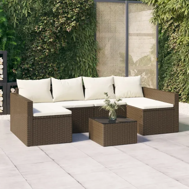 vidaXL 2-delige Loungeset met kussens poly rattan bruin, foto 2