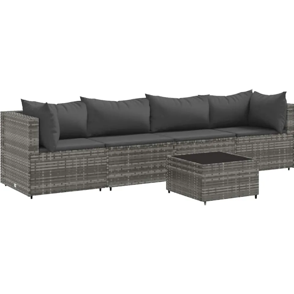 vidaXL 5-delige Loungeset met kussens poly rattan grijs, foto 3