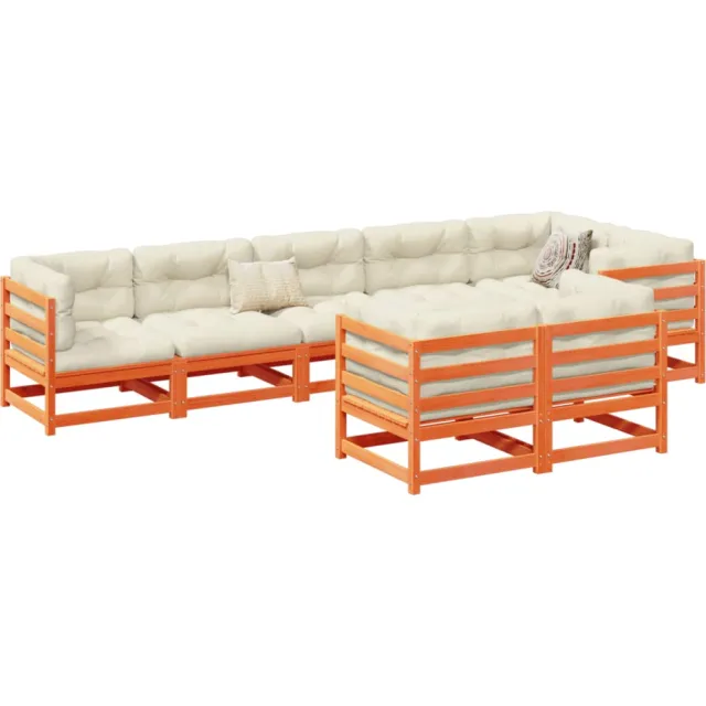 vidaXL 8-delige Loungeset met kussens massief grenenhout wasbruin