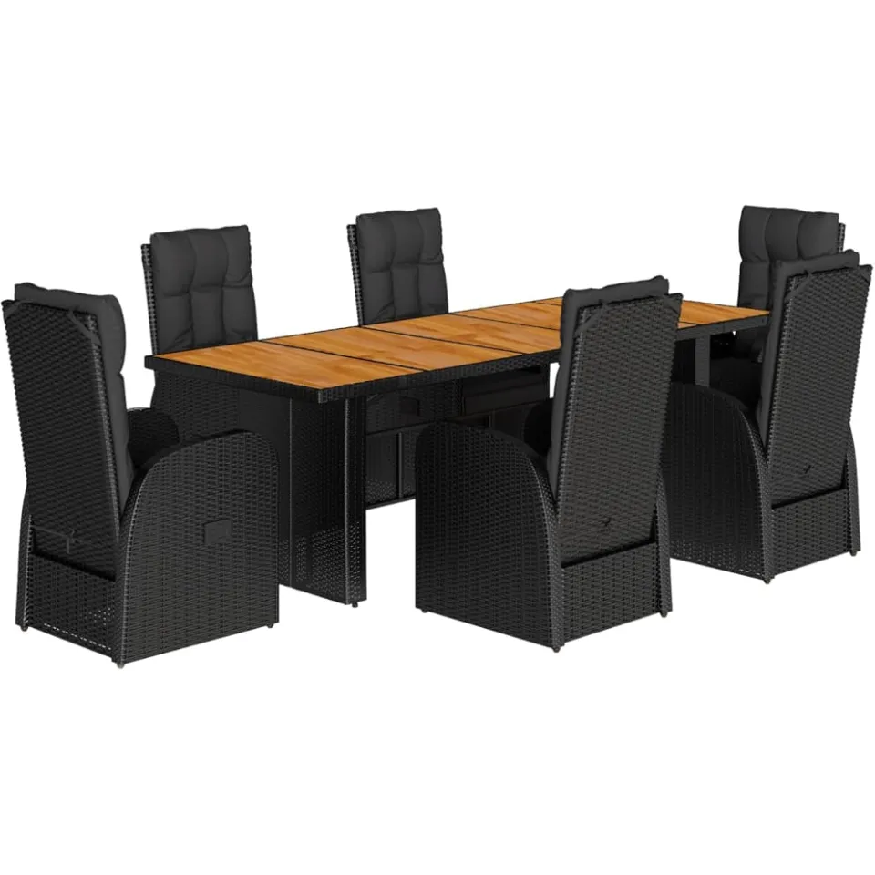 vidaXL 7-delige Tuinset met kussens poly rattan zwart, foto 3