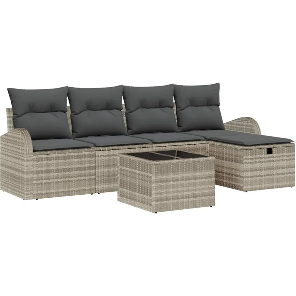 vidaXL Tuin Sofa Set 6 st Lichtgrijs poly rattan