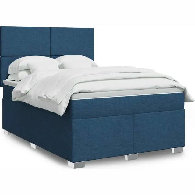 vidaXL Boxspring met matras stof blauw 140x190 cm