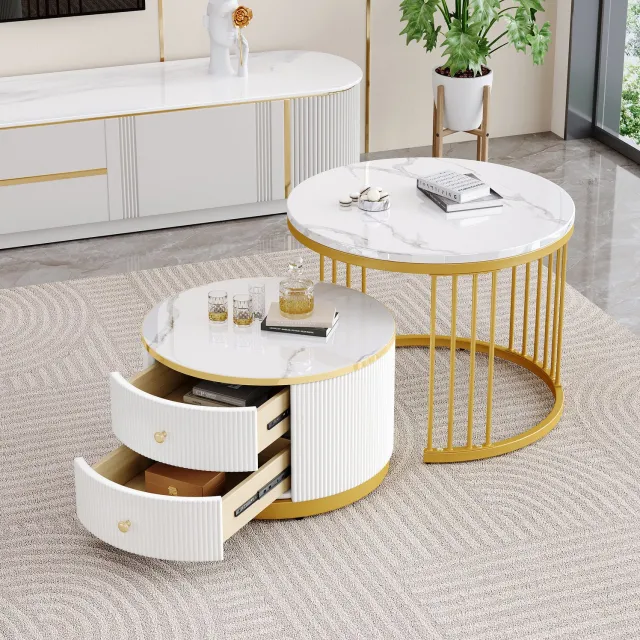CHICFURN Salontafel - 2-delig - 2 lades - rond - wit