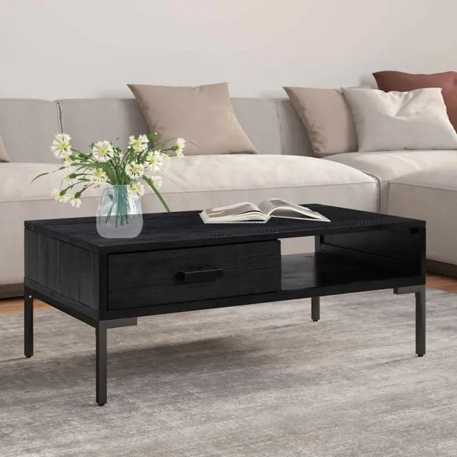 vidaXL Salontafel 90x50x35 cm massief grenenhout zwart, foto 2