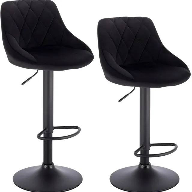 ArtiZo Barkruk set van 2 - met voetsteun - 360° draaibaar - zwart fluweel - in hoogte verstelbaar - 38.5x38.5x84-106