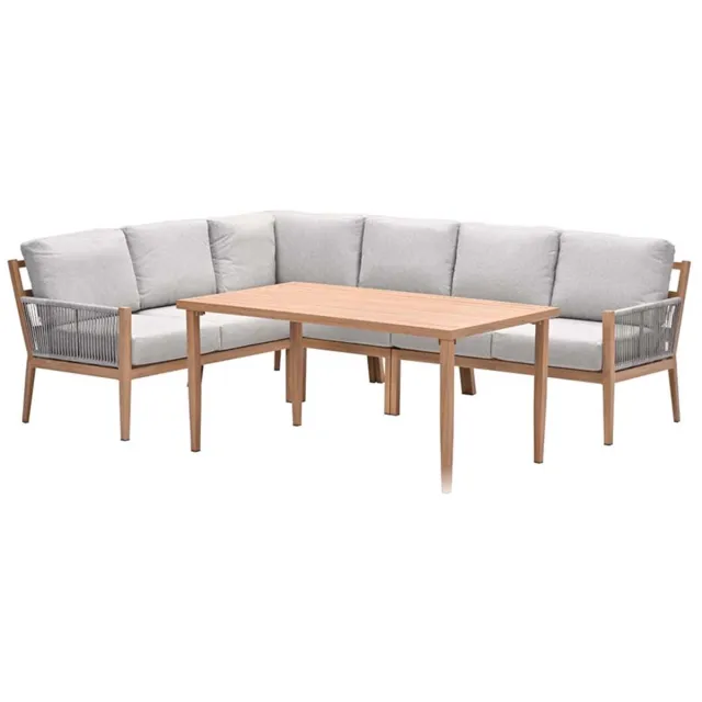 Garden Impressions Sardinia lounge-diningset - 5-dlg. - light teaklook - sand - sand Bruin