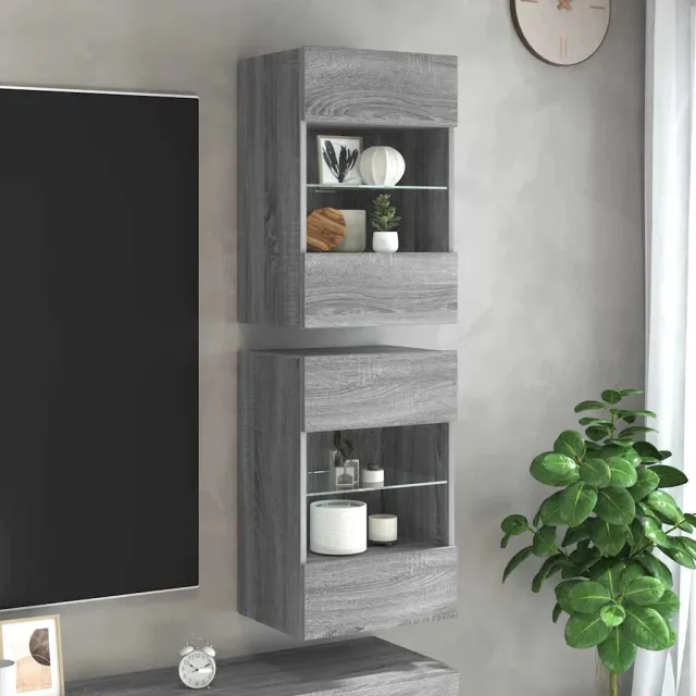 vidaXL Wandkasten met LED-verlichting voor tv 2 st grijs sonoma eiken, foto 2
