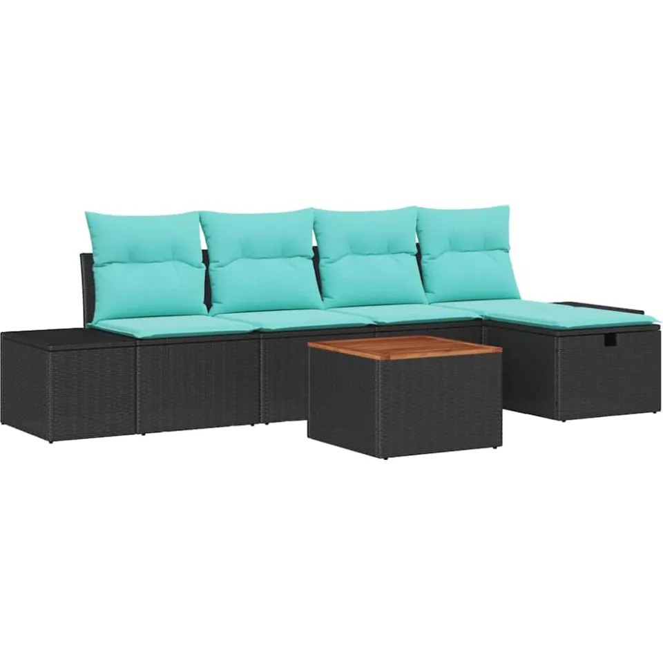 vidaXL Tuinbankenset 6 st Zwart Poly riet