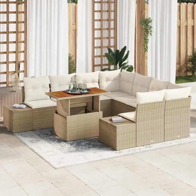 vidaXL Tuin Sofa Set 9 st Beige Poly riet, foto 2